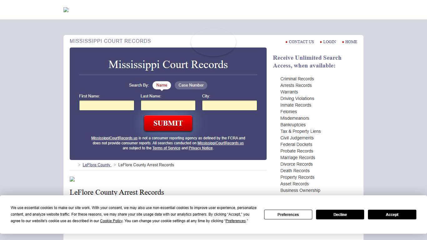LeFlore County Arrest Records MississippiCourtRecords.us